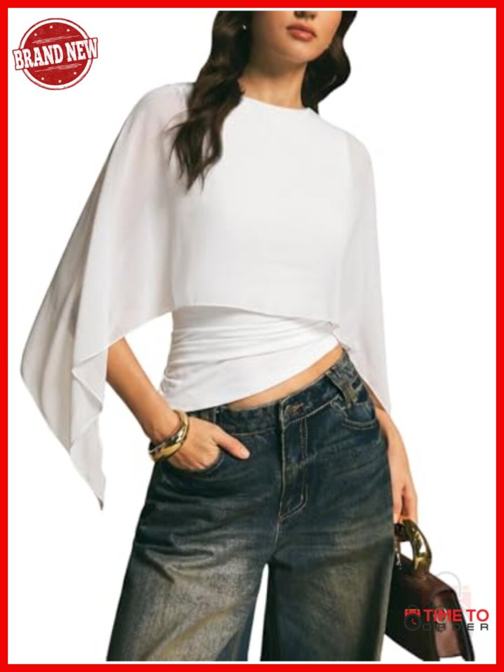 Women's Sheer Chiffon Asymmetrical Blouse 2-in-1 Layered Top